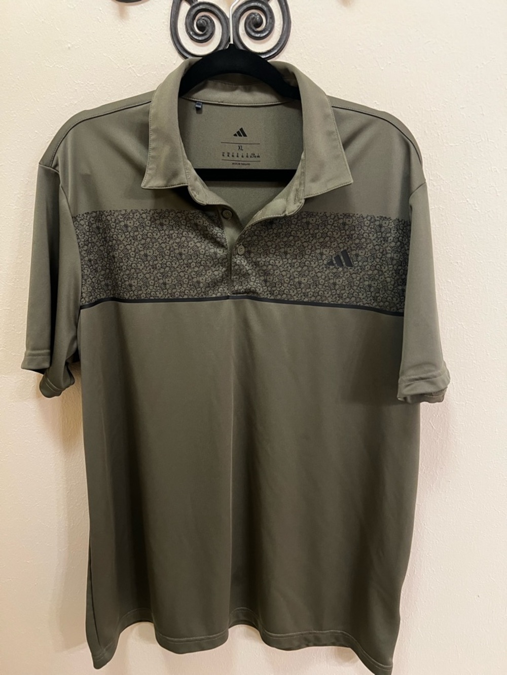 adidas Olive Green Men’s Polo with Patterned Chest Band